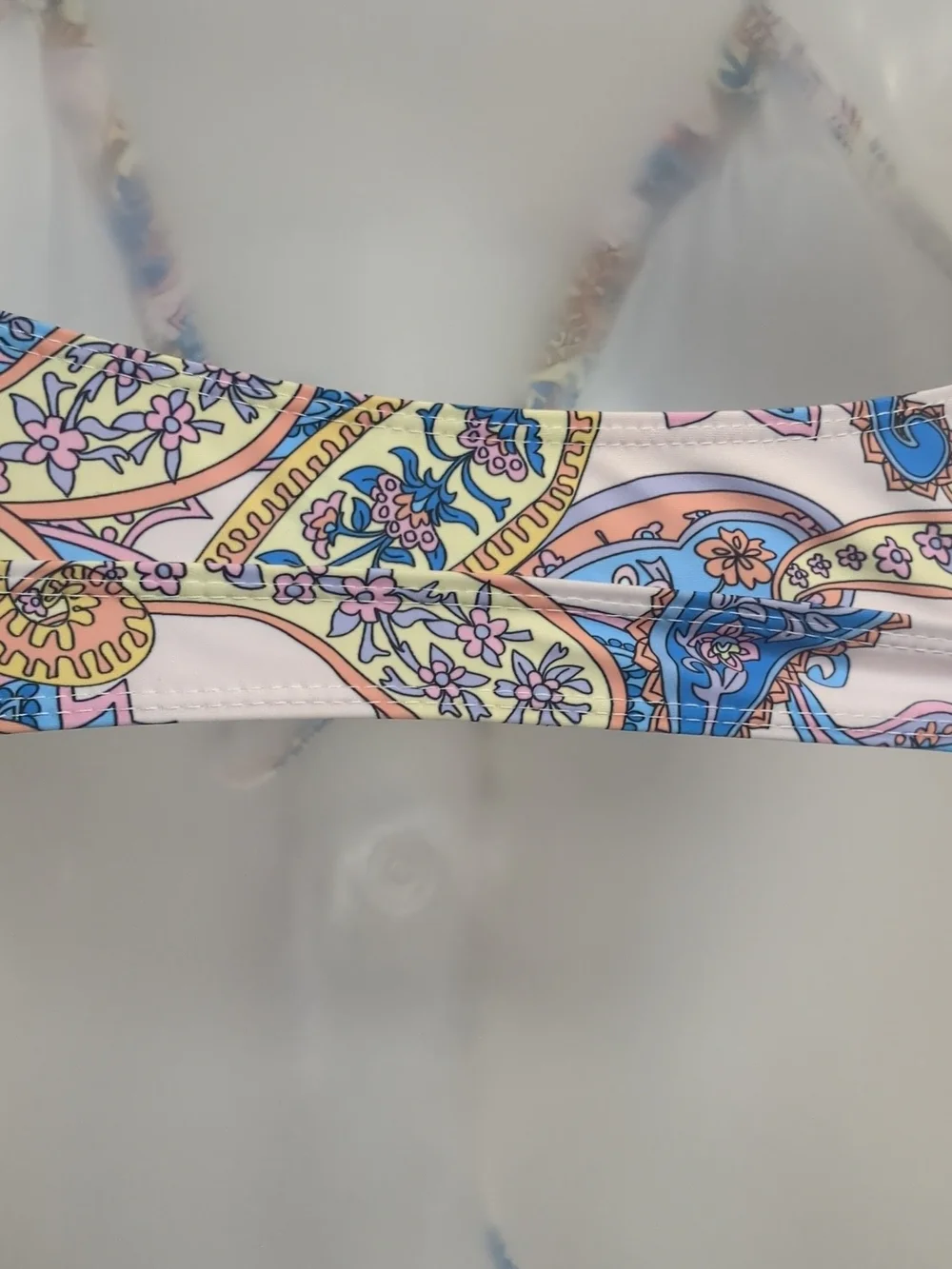 Paisley Print Triangle String Bikini - Pink, Blue & Yellow